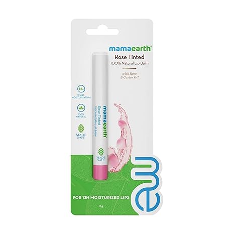 Mamaearth Nourishing Rose Tinted Natural Lip Balm | 12 Hour Moisturization with Castor & Rose Oil | Relieves Dry, Cracked Lips & Makes Lips Soft & Supple | 0.07 Oz/2g