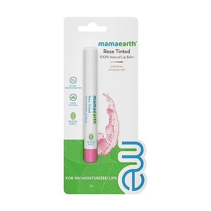 Mamaearth Nourishing Rose Tinted Natural Lip Balm | 12 Hour Moisturization with Castor & Rose Oil | Relieves Dry, Cracked Lips & Makes Lips Soft & Supple | 0.07 Oz/2g