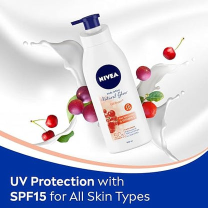Nivea Body Lotion Natural Glow | Cell Repair Even Tone Complex & Vitamin C SPF 15 | 400ml (13.52 Fl OZ)