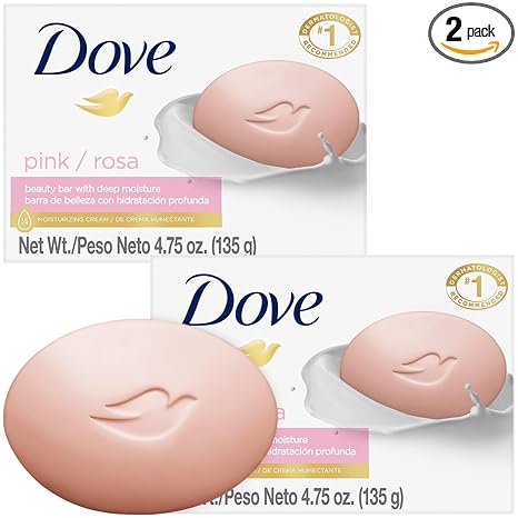 Dove Soap, Pink Beauty Bar 2-Pack – 3-in-1 Moisturizing Face, Body & Hand Soap, 4.75 Oz Ea