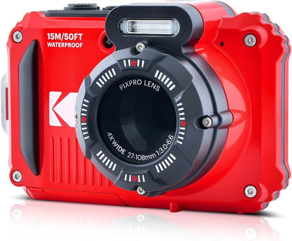 Kodak PIXPRO WPZ2 Rugged Waterproof Shockproof Digital Camera 16MP 4X Optical Zoom 1080P Full HD Video, 2.7" LCD (Red) Bundle with Camera Case, SanDisk 32GB microSDHC Card (4 Items)