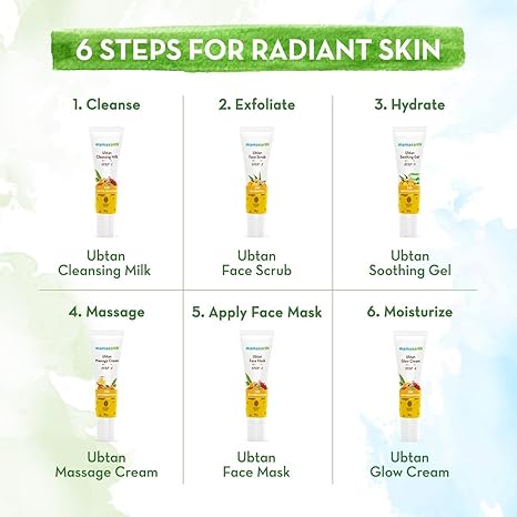 Mamaearth Ubtan Facial Kit with Turmeric & Saffron, 60g | Includes cleanser, scrub, gel, massage cream, and face pack.