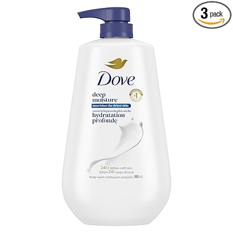 Dove Body Wash with Pump with Skin Natural Nourishers Instantly Soft Skin and Lasting Nourishment Deep Moisture Cleanser Effectively Washes Away Bacteria While Nourishing Your Skin 30.6 oz (Pack of 3)