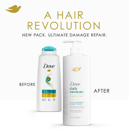 Dove 2-in-1 Shampoo & Conditioner, Daily Moisture Body Wash – Deep Hydration for Revitalizing Dry Hair and Skin (2 Piece Set)