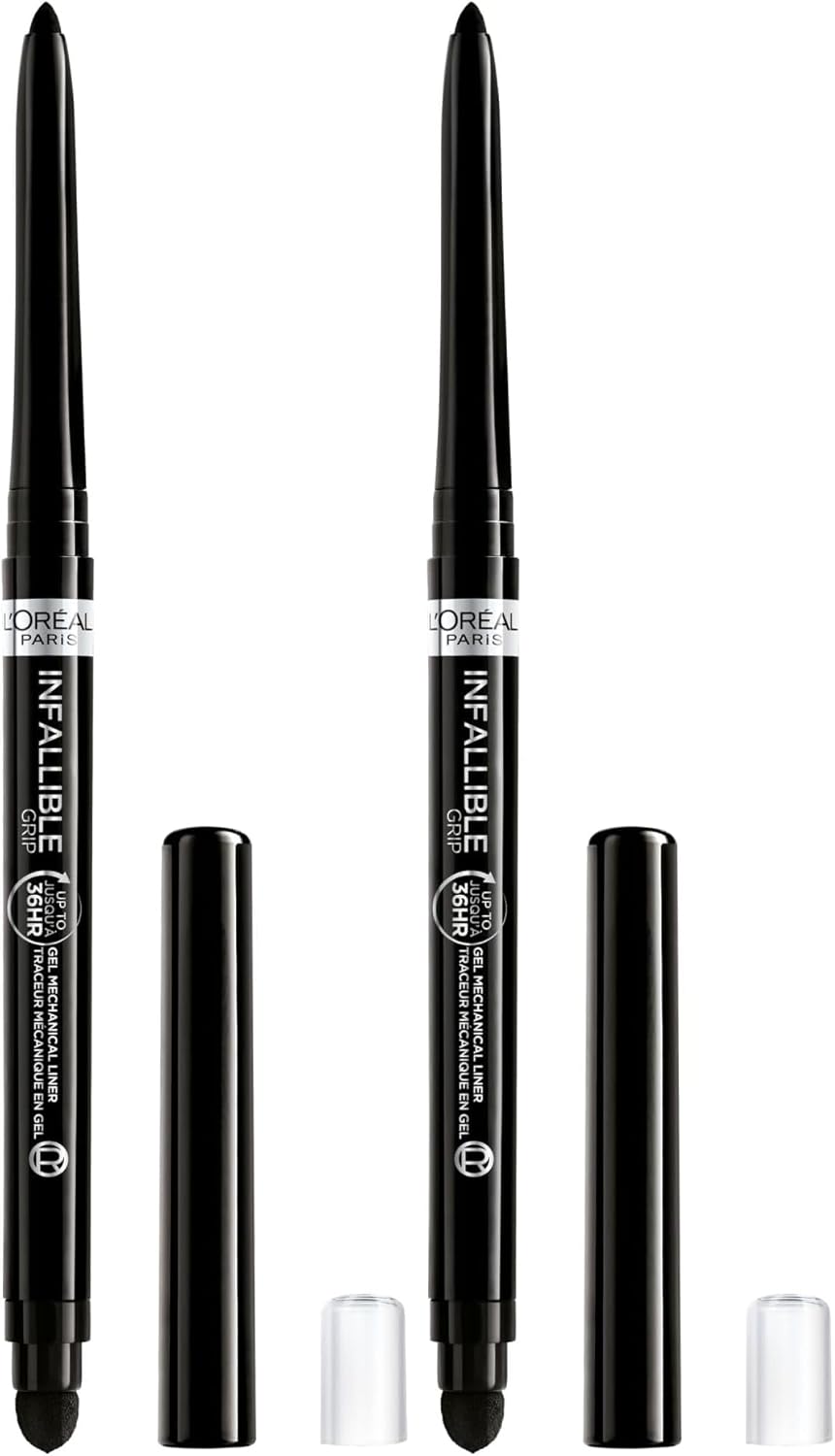 L'Oreal Paris Infallible Grip Mechanical Gel Eyeliner Pencil, Smudge-Resistant, Waterproof Eye Makeup with Up to 36HR Wear, Intense Black, 0.01 Oz (Pack of 2)