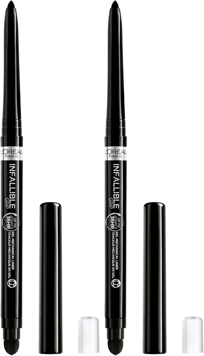 L'Oreal Paris Infallible Grip Mechanical Gel Eyeliner Pencil, Smudge-Resistant, Waterproof Eye Makeup with Up to 36HR Wear, Intense Black, 0.01 Oz (Pack of 2)