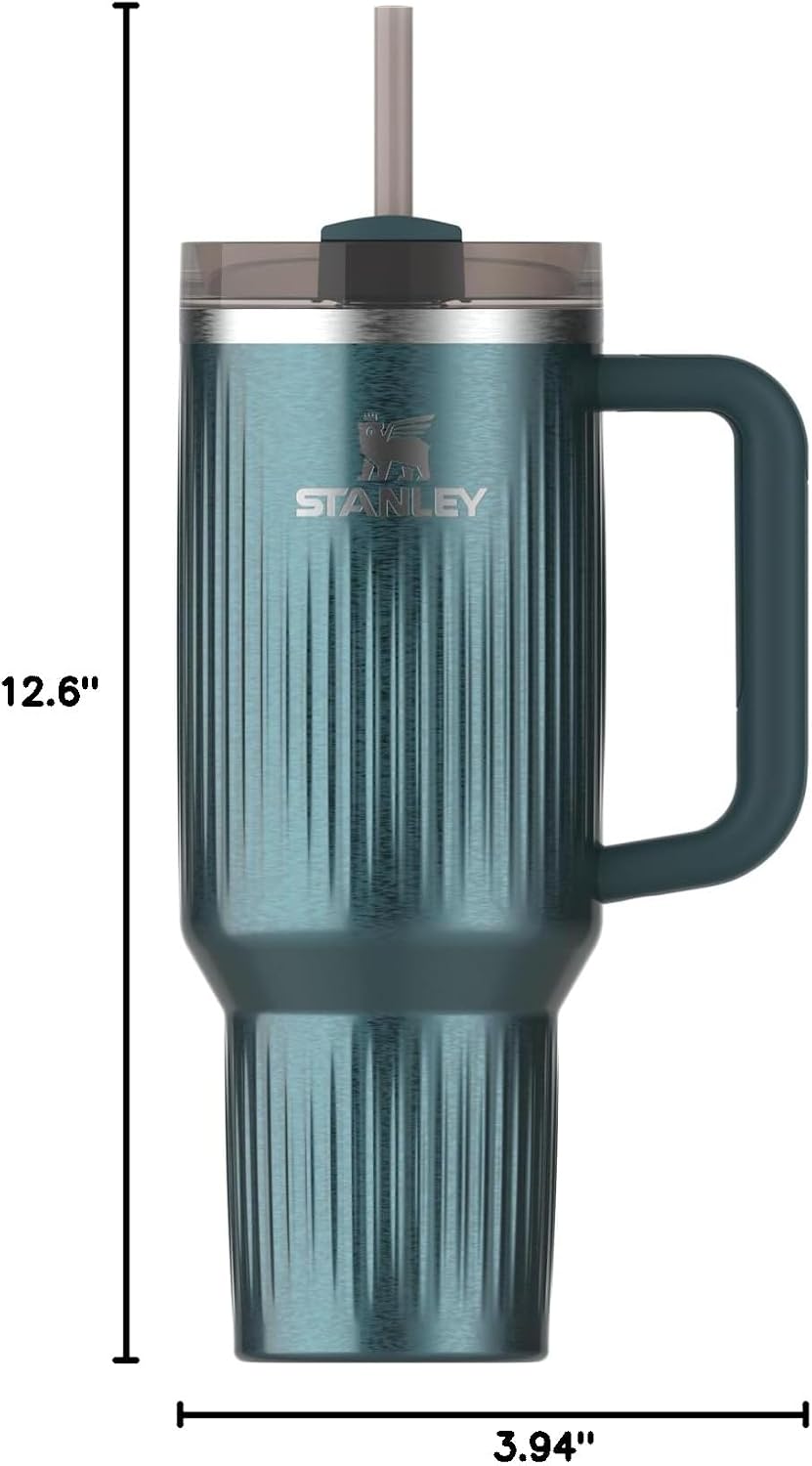 STANLEY Quencher H2.0 Tumbler with Handle and Straw 40 oz | Flowstate 3-Position Lid | Cup Holder Compatible for Travel | Insulated Stainless Steel Cup | BPA-Free | Fluted Marina Shine