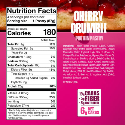Legendary Foods Gluten Free and Keto Friendly Protein Pastry - Cherry Crumble - 8oz/4ct