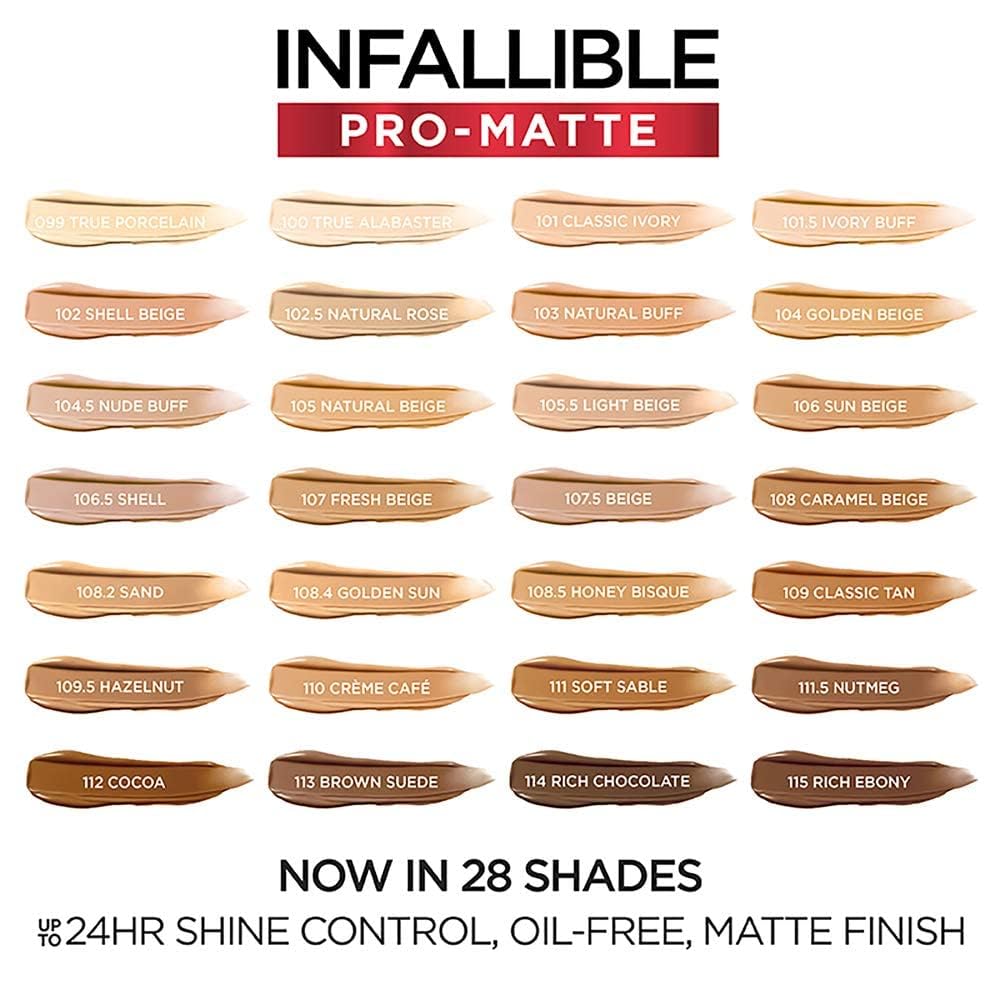 L'Oreal Paris Cosmetics Makeup Infallible Pro-Matte Liquid Longwear Foundation, Caramel Beige, 1 fl oz (Pack of 2)