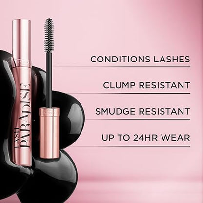 L'Oreal Paris Makeup Voluminous Lash Paradise Mascara, Voluptuous Volume, Intense Length, Feathery Soft Full Lashes, No Flaking, No Smudging, No Clumping, Black Brown, 2 Count, Packaging May Vary