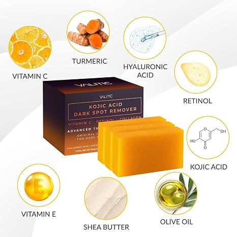 VALITIC Kojic Acid Dark Spot Remover Soap Bars, Turmeric Bar Soaps 5 Pack