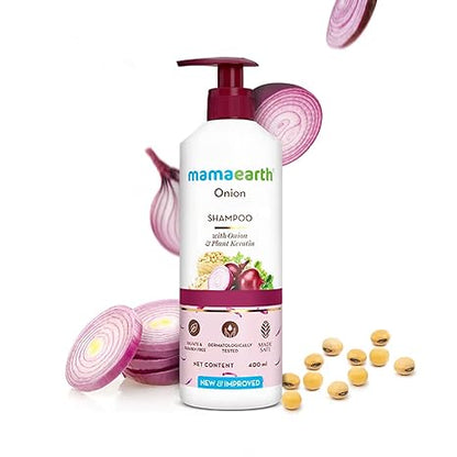 Mamaearth Onion Shampoo for Hair Growth & Loss Control | Moisturizing Gentle Scalp Cleanser with Plant Keratin | SLS & Paraben Free | 13.53 Fl Oz (400ml)