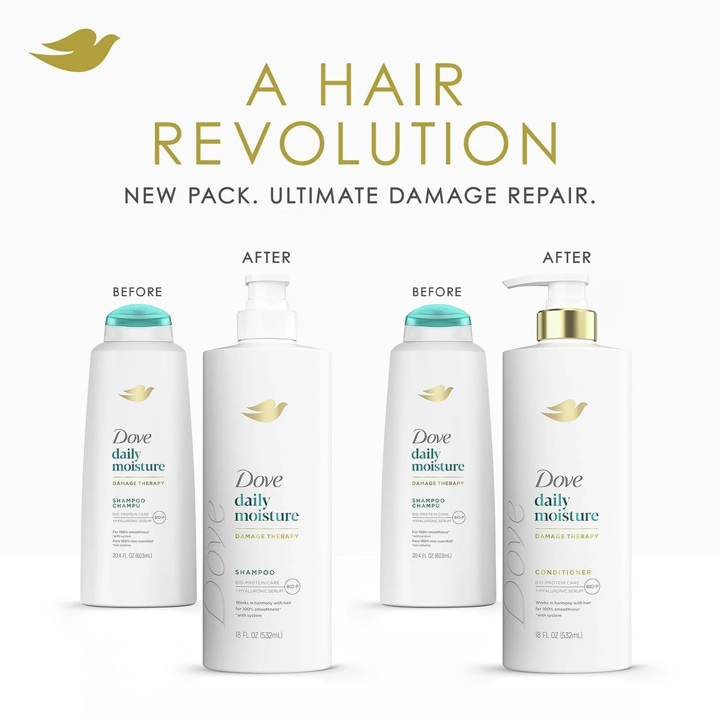 Dove Daily Moisture Shampoo & Conditioner Set with Deep Moisture Body Wash – Deep Hydration for Revitalizing Dry Hair and Skin (3-Piece Set)