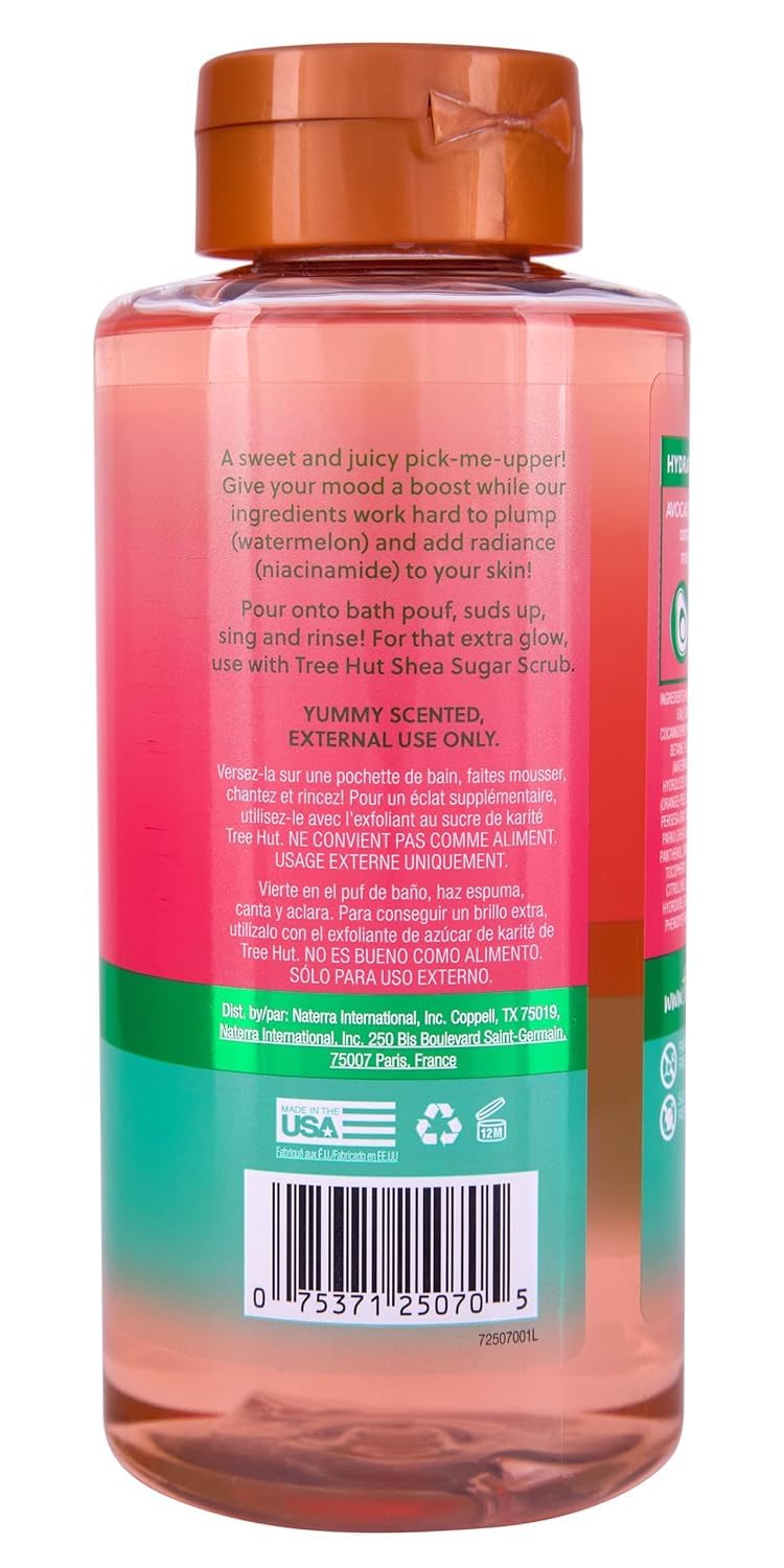 Tree Hut Watermelon Body Wash, Hydrating & Moisturizing Shower Gel with Shea Butter & Essential Oils, Soft Smooth Glowing Skin, Gentle Cleanser For All Skin Types, Self Care Gifts for Women, 18 Fl Oz