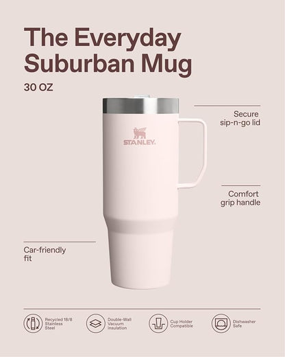STANLEY The Everyday Suburban Mug | 30 oz | Drink Through Lid | Cup for Coffee, Tea and Drinks | Insulated Stainless Steel Coffee Mug | BPA-Free | Rose Quartz