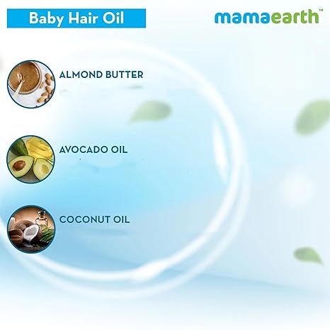 Mamaearth Baby Hair Oil with Almond & Avocado Oil, 100ml | Baby hair oil formulated with almond and avocado oils.