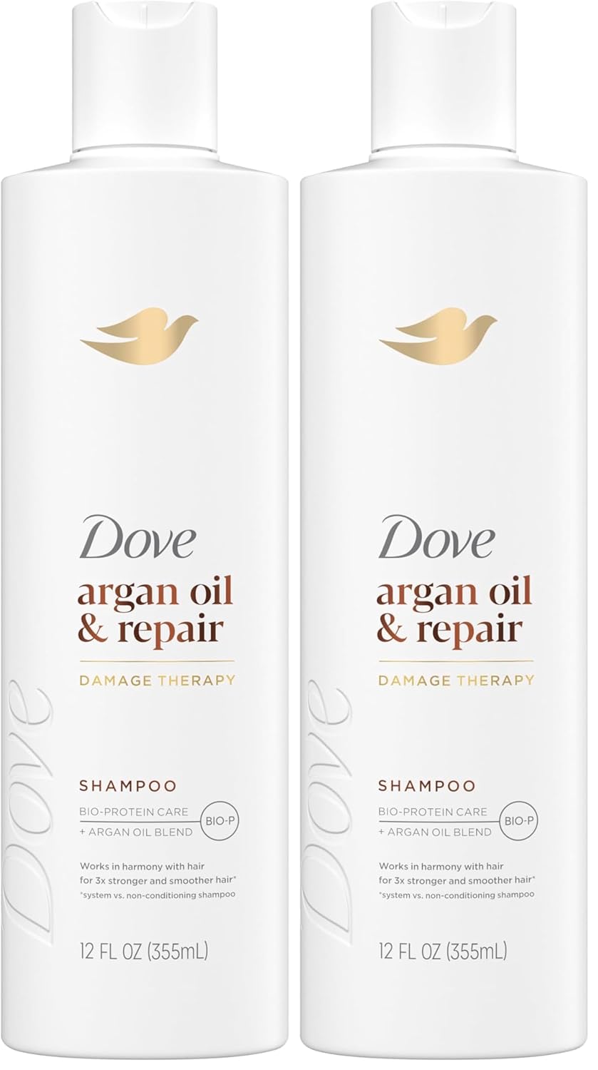 Dove Shampoo Argan Oil & Repair for Fine Hair with Bio-Protein Care Technology and Argan Oil Blend 12 Fl Oz,(Pack of 2)