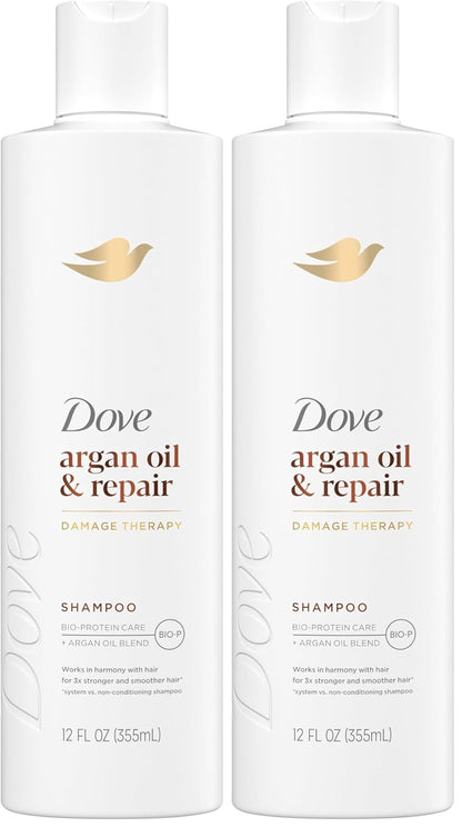 Dove Shampoo Argan Oil & Repair for Fine Hair with Bio-Protein Care Technology and Argan Oil Blend 12 Fl Oz,(Pack of 2)