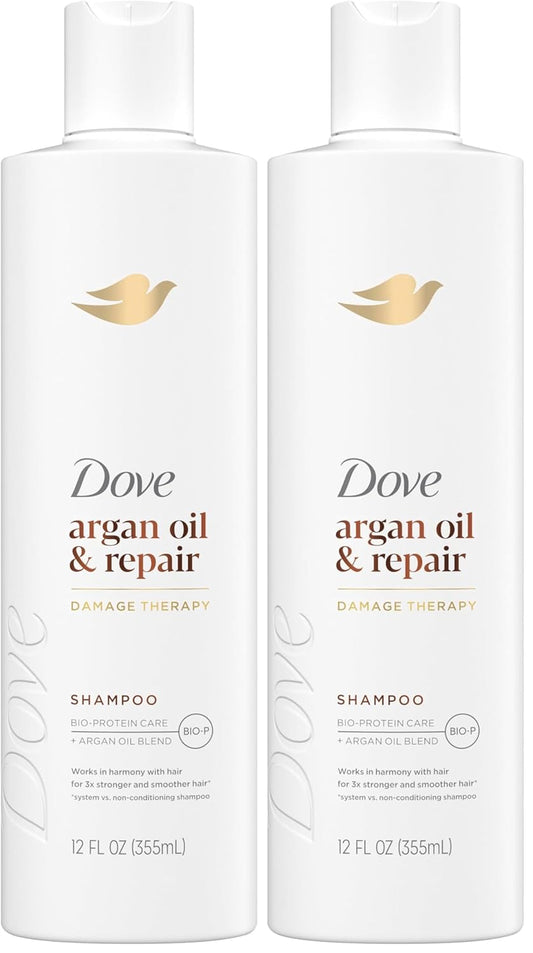 Dove Shampoo Argan Oil & Repair for Fine Hair with Bio-Protein Care Technology and Argan Oil Blend 12 Fl Oz,(Pack of 2)