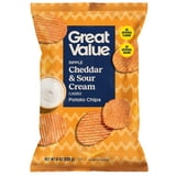 (4 pack) Great Value Rippled Cheddar & Sour Cream Potato Chips, 8 oz Bag