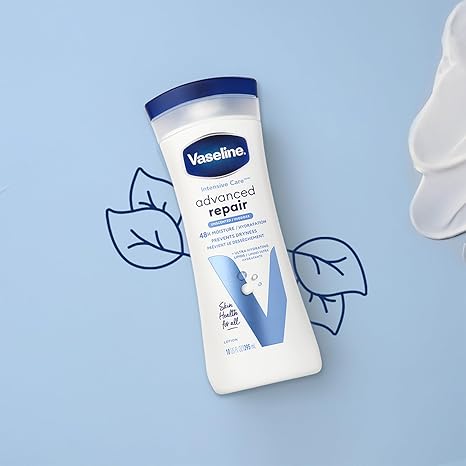Vaseline Intensive Care Lotion, Unscented, Advanced Repair 2-Pack – Non-Greasy Moisturizer for Extremely Dry Skin, 10 Oz Ea