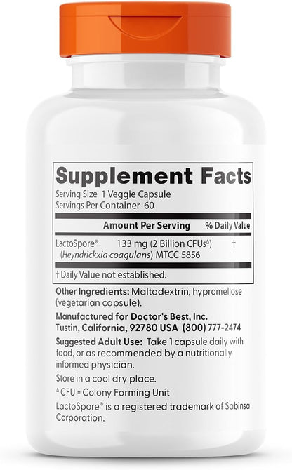 Doctor's BEST Digestive Health Probiotic, for Men & Women, 60 Veg Caps