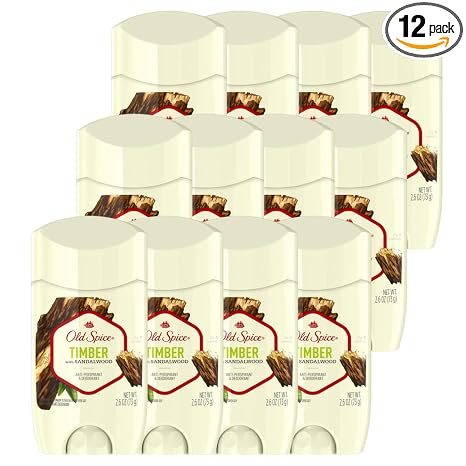 Old Spice Antiperspirant Deodorant for Men, Timber With Sandalwood, Inspired by Natural Elements, Invisible Solid, 2.6 Oz, Pack of 12