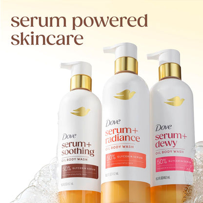 Dove Serum+ Shower Oil Body Wash Radiance, Jojoba & Monoi Flower, 15.3 fl oz I Hydrating shower oil body wash with glycerin serum for soft, radiant skin without greasy residue.