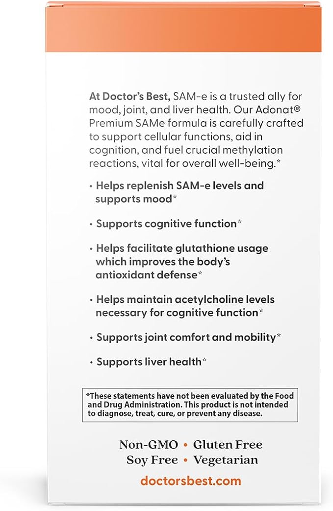 Doctor's Best SAM-e Supplement for Men & Women, 60 Enteric Coated Tablets