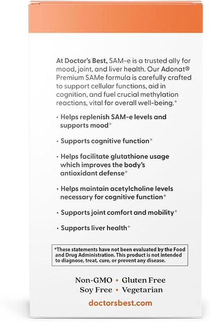 Doctor's Best SAM-e Supplement for Men & Women, 60 Enteric Coated Tablets