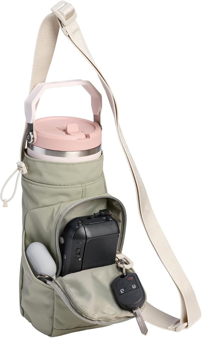 STANLEY Vitalize Carry-All Bag | Bottle Holder with Drawstring Cinch | Adjustable Shoulder Strap | Zippered Valuables Pocket | Durable Recycled Fabric | Sage Grey