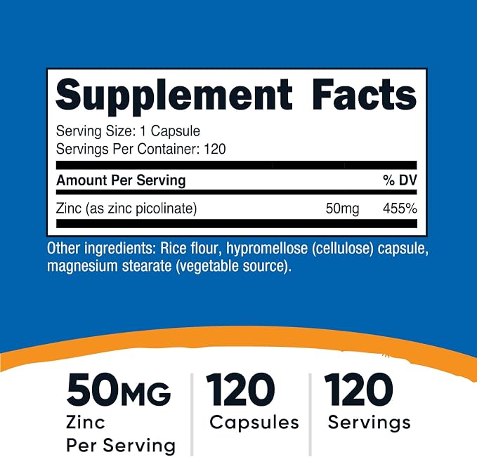 Nutricost Zinc Picolinate 50mg, 120 Vegetarian Capsules, Gluten-Free