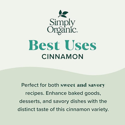 Simply Organic Ground Vietnamese Cinnamon, 2.45-Ounce Jar (Pack of 3), Intense Hot Candy Flavor, Vibrant Color, Kosher, Organic, Non GMO