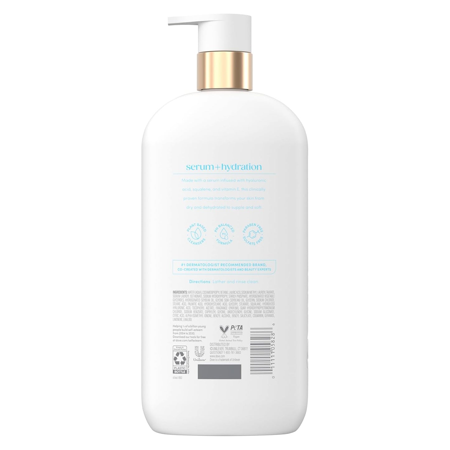 Dove Body Wash Hydration Boost Actively drenches dry skin 6% hydration serum with hyaluronic 30 fl oz