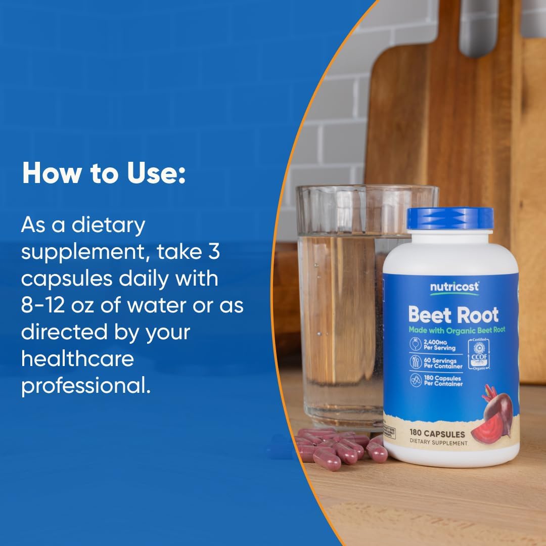 Nutricost Beet Root 2400mg, 180 Capsules, CCOF Certified Made with Organic