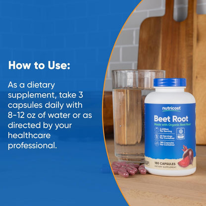 Nutricost Beet Root 2400mg, 180 Capsules - CCOF Certified Made with Organic Beet Root, Superfood, 60 Servings (Pack of 3)