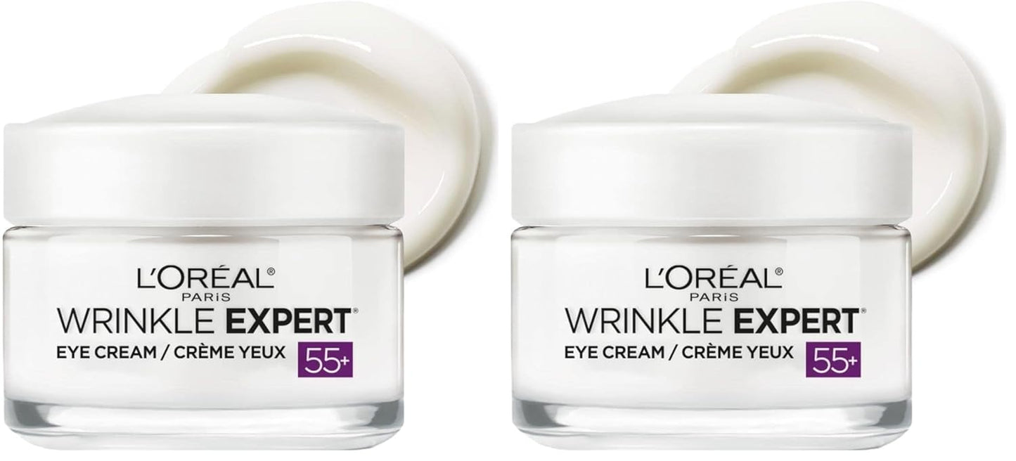 L'Oreal Paris Wrinkle Expert 55+ Anti-Wrinkle Eye Cream with Calcium,Reduce Crow's feet,0.5 Oz,(Pack of 2)
