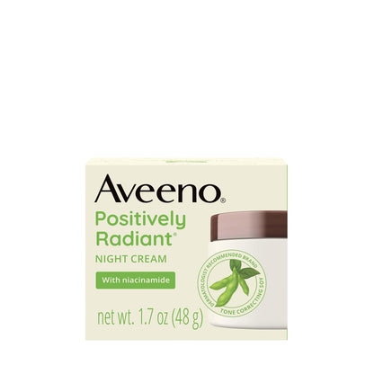 Aveeno Positively Radiant Moisturizing Face & Neck Night Cream with Tone Correcting Soy & Niacinamide,Night Cream Targets Dull Skin-& Evens Skin Tone-& Texture,Hypoallergenic,1.7 oz,(Pack of 2)