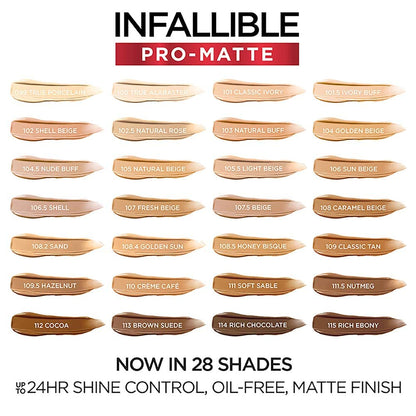 L'Oreal Paris Cosmetics Makeup Infallible Pro-Matte Liquid Longwear Foundation, Soft Sable, 1 fl oz (Pack of 2)
