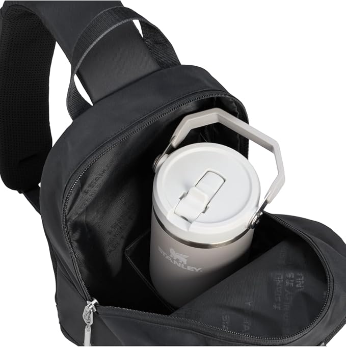 STANLEY Vitalize Crossbody Bag | Hydration Sling with Zippered Drinkware Compartment | Adjustable Strap | Multiple Storage Pockets | Durable Recycled Fabric | Black