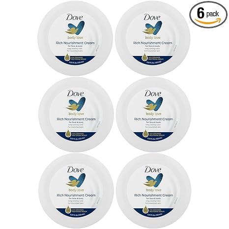 Dove Body Love Rich Nourishment Cream, Face, Hand & Body Lotion for Extremely Dry Skin, Fast-Absorbing 72-Hour Moisturizing Cream with Ceramide Serum, 5.07 Fl Oz (Pack of 6)