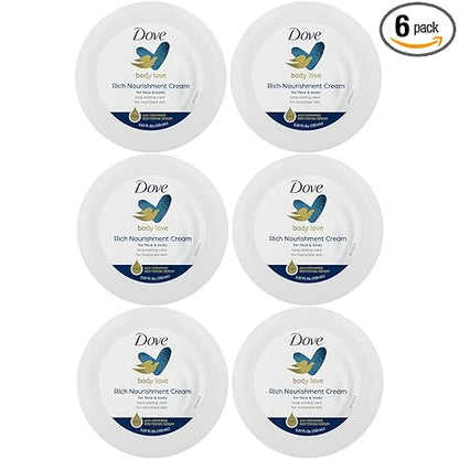 Dove Body Love Rich Nourishment Cream, Face, Hand & Body Lotion for Extremely Dry Skin, Fast-Absorbing 72-Hour Moisturizing Cream with Ceramide Serum, 5.07 Fl Oz (Pack of 6)