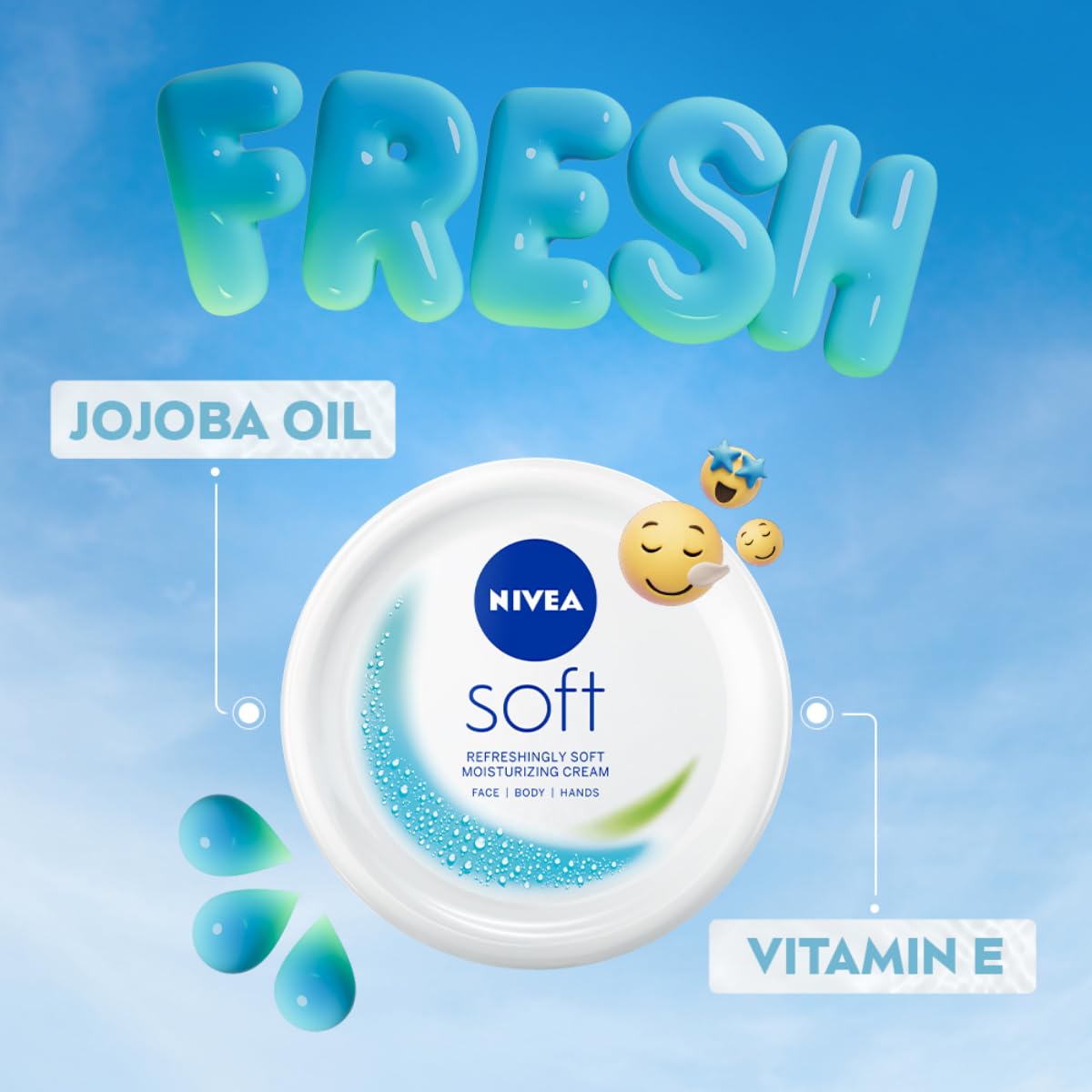 NIVEA Soft Light Moisturizer Cream, with Vitamin E & Jojoba Oil for Face, Hands and Body, 100 ml