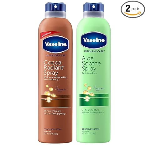 Vaseline Cocoa Radiant + Aloe Soothe Spray Body Lotion Set, 6.5 Oz Ea | Non-Greasy, Fast-Absorbing Moisturizer Sprays | Perfect After-Shower Body Lotion | Locks in Lasting Moisture | Scented