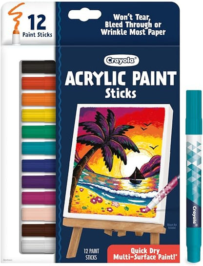 Crayola Acrylic Paint Doodle Sticks (12ct), Acrylic Paint Marker Set for Kids, Quick Dry, Multi-Surface, Less Mess, Kids Craft Supplies, Ages 8+