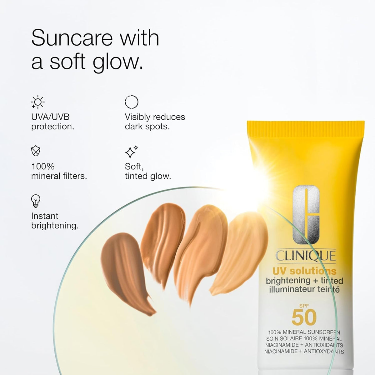 Clinique UV Solutions Brightening + Tinted Sunscreen for Face SPF 50 | Mineral Sunscreen with Niacinamide and Zinc Oxide, 1.3 Fl Oz