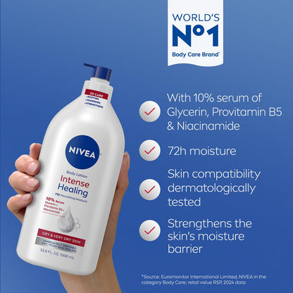 NIVEA Intense Healing Body Cream for Dry, Itchy Skin, 10% Serum, 33.8 Fl Oz