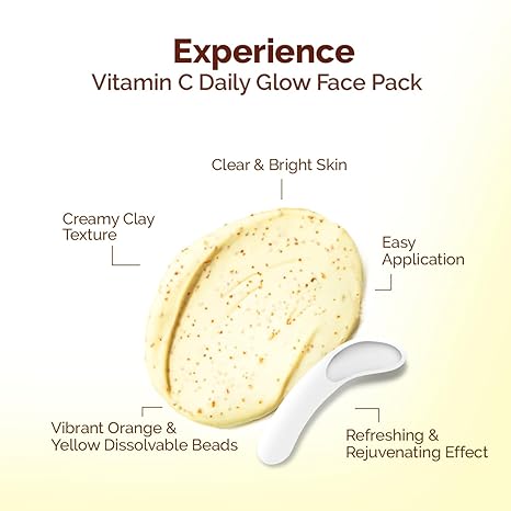 Mamaearth Vitamin C & Kaolin Clay Facial Mask | Enhances Skin Tone & Helps Reduce Spots | Firms, Soothes & Gives Glowing Skin | Face Pack for Skin Illumination | 3.53 Oz/100 g
