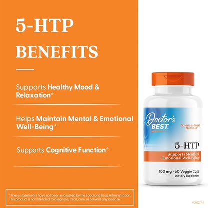 Doctors Best 5-HTP 100mg Capsules, Non-GMO, Gluten Free, 60 Veg Caps