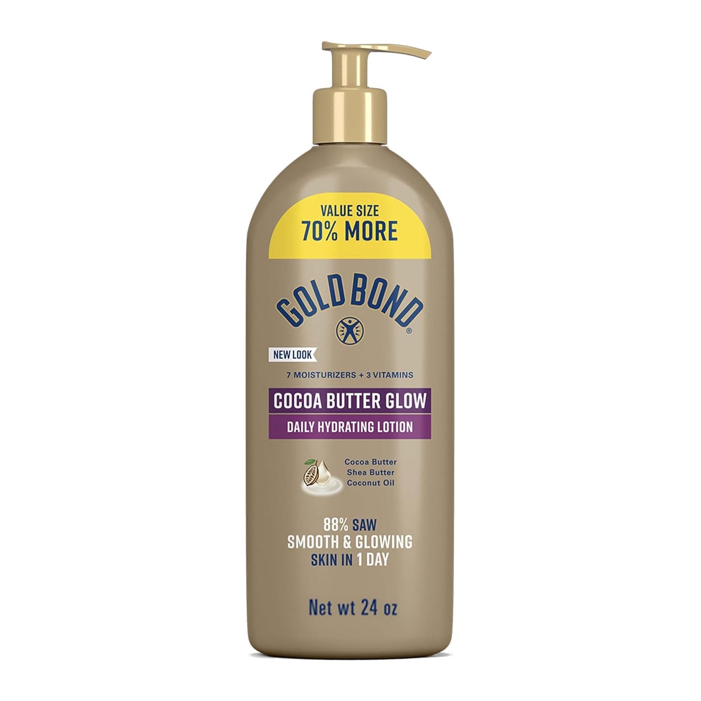 Gold Bond Cocoa Butter Glow Daily Hydrating Lotion for Dry Skin, 24 oz | Daily Hydrating Lotion, Cocoa Shea Butter & Coconut Oil, Exfoliating and Moisturizing Lotion, 24hr hydration, Body Lotion